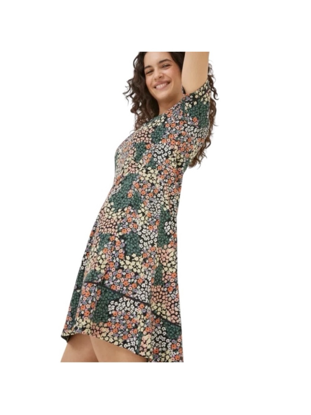 Fat Face Simone  Jersey Dress Women's Size 8 Black Floral Pockets